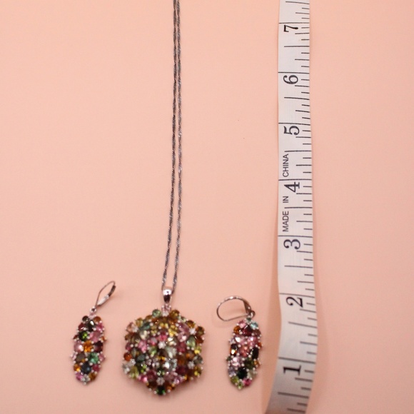 Sterling Silver Multi Tourmaline Necklace and Earrings set - Picture 4 of 4